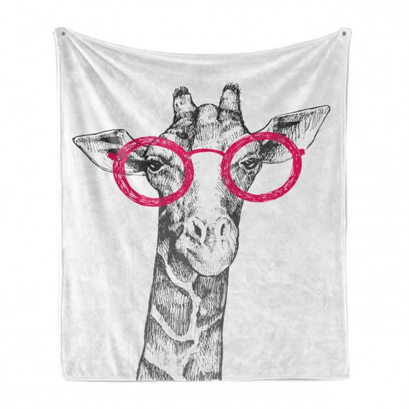 Funny Soft Flannel Fleece Throw Blanket, Hipster Animal Retro Fashion Round Glasses Summer Time Love Hand Drawn Style, Cozy Plush for Indoor and Outdoor Use, 50" x 60", White Pink, by Ambesonne