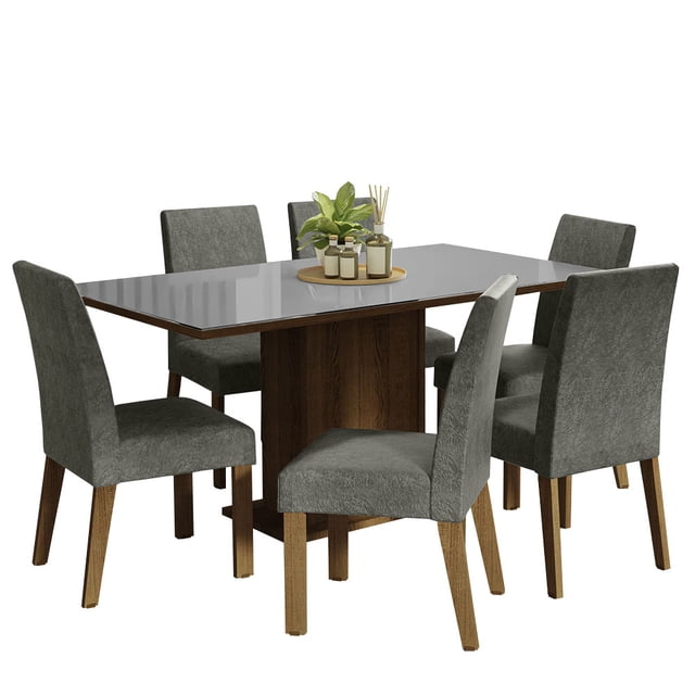 Juego de Comedor con Mesa de Vidrio y 6 Sillas Madesa Alexis MGP