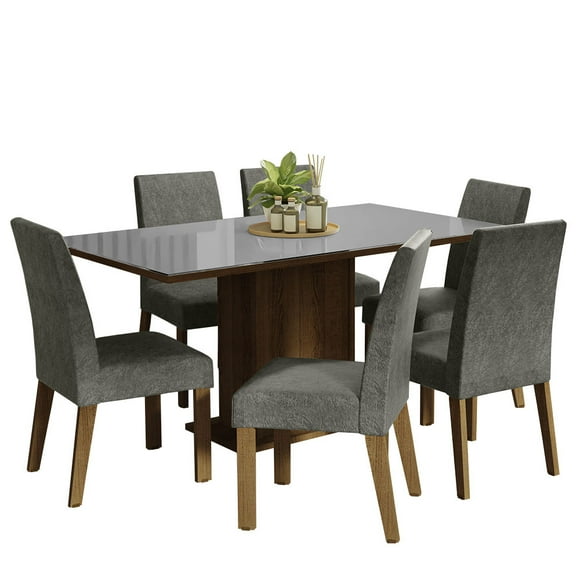 Juego de Comedor Madesa Mesa de Vidrio y 6 Sillas Marrón/Gris/Plata