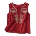 thumbnail image 3 of Women's Linen Sleeveless Tank Tops 2026 Summer Casual Boho Embroidered Loose Lightweight Blouses by Yigetop Red 2XL, 3 of 7