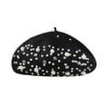 thumbnail image 3 of Boina para mujer portátil de otoño para hombres y mujeres, gorro moderno con perlas y diamantes de imitación. Negro, 3 of 9
