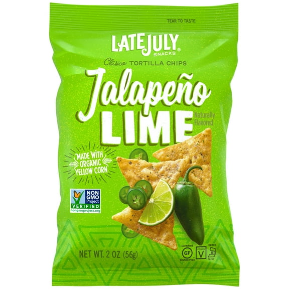 LATE JULY Snacks Clásico Jalapeño Lime Tortilla Chips, 2 oz. Snack Pack