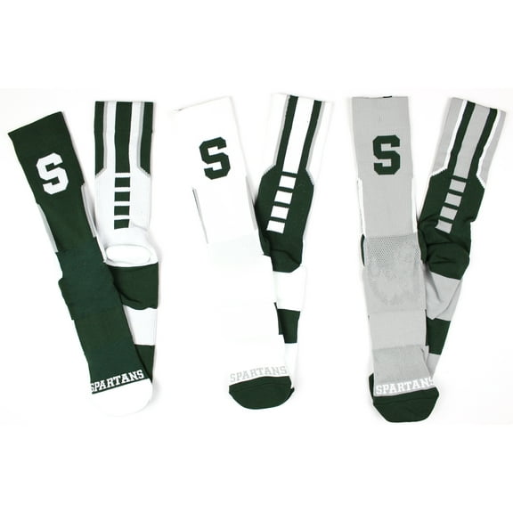 Michigan State Spartans 3 Piece Sport Performance Socks Bundle - Donegal Bay - Unisex - One Size - Crew