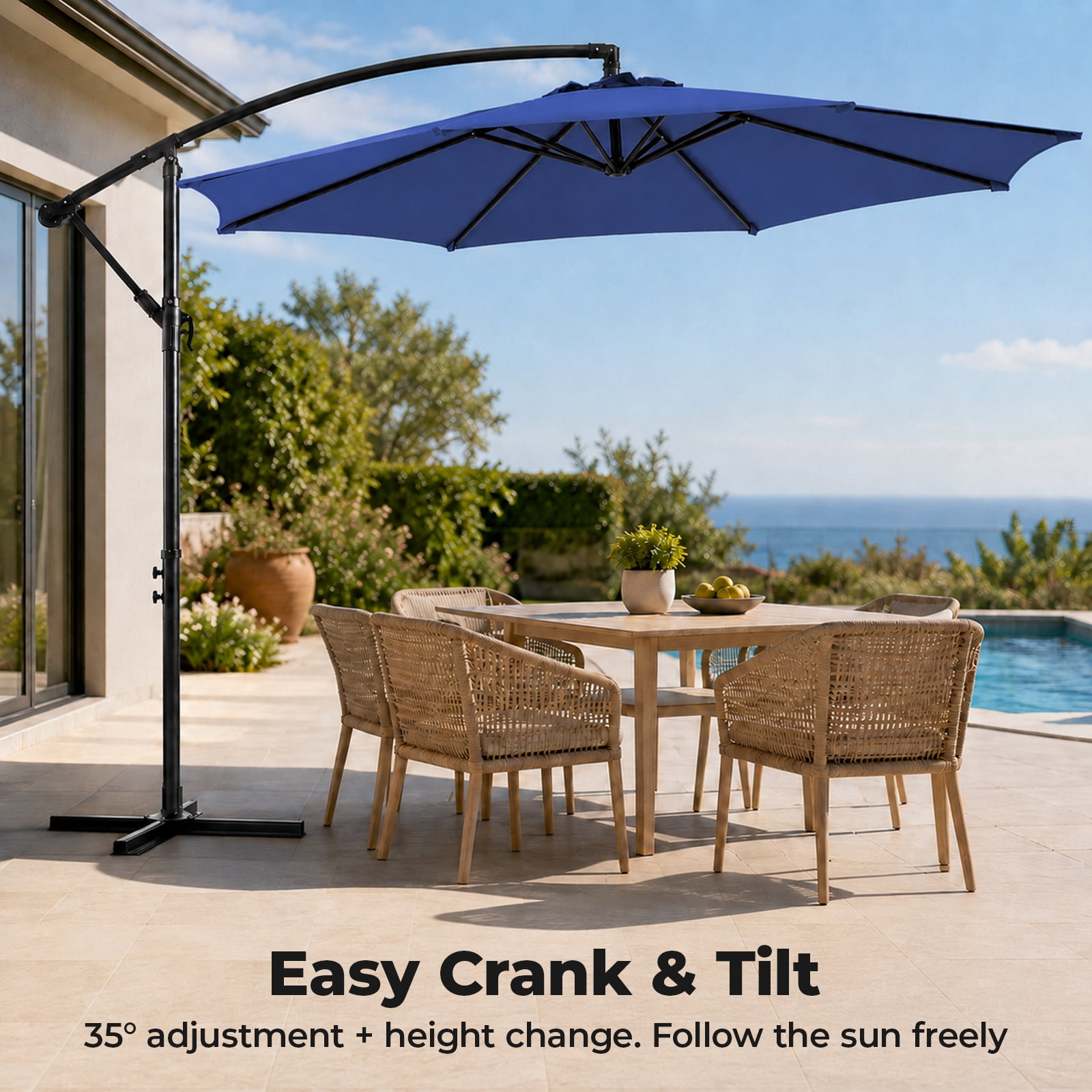 Alvantor 9.8FT Offset Cantilever Patio Umbrella with Crank & 8 Ribs, Easy Tilt Adjustment, UPF 50+ UV Protection for Backyard Patio Lawn