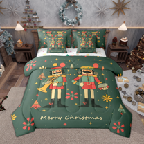 Manfei Merry Christmas Bedding Comforter Set 7pcs for Boys Girls, Cartoon Nutcracker Full Bedding Set, Xmas Tree Star Snowflake Fitted Sheet Flat Sheet, Super Cozy Room Decor