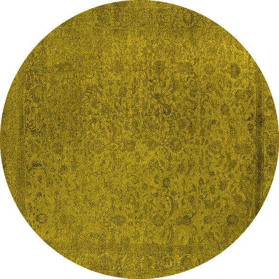 Ahgly Company Machine Washable Indoor Round Oriental Yellow Industrial Area Rugs, 4' Round