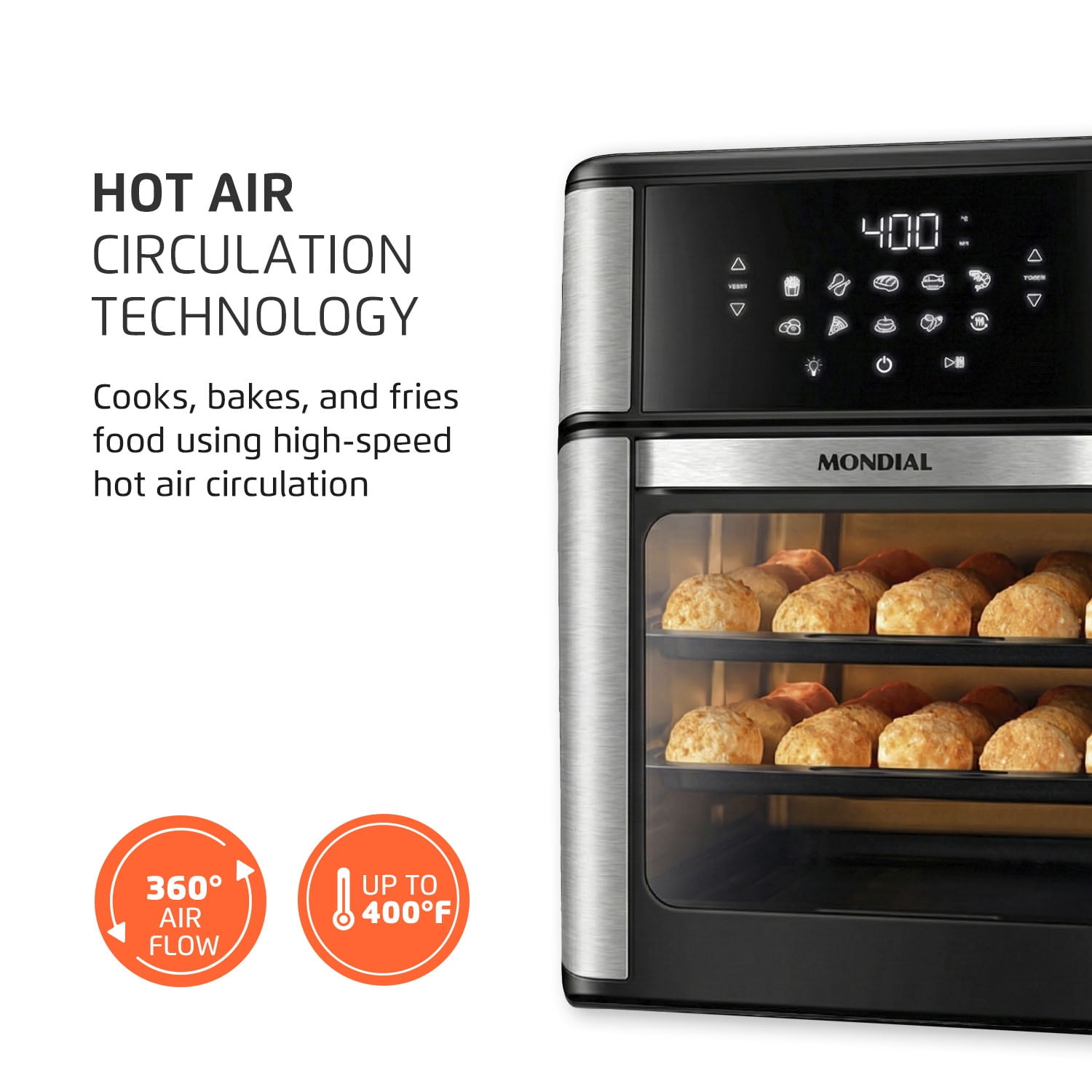 Mondial Air Fryer Oven, Digital Touchscreen, 12.7 Qt, 1800W, Black Stainless Steel