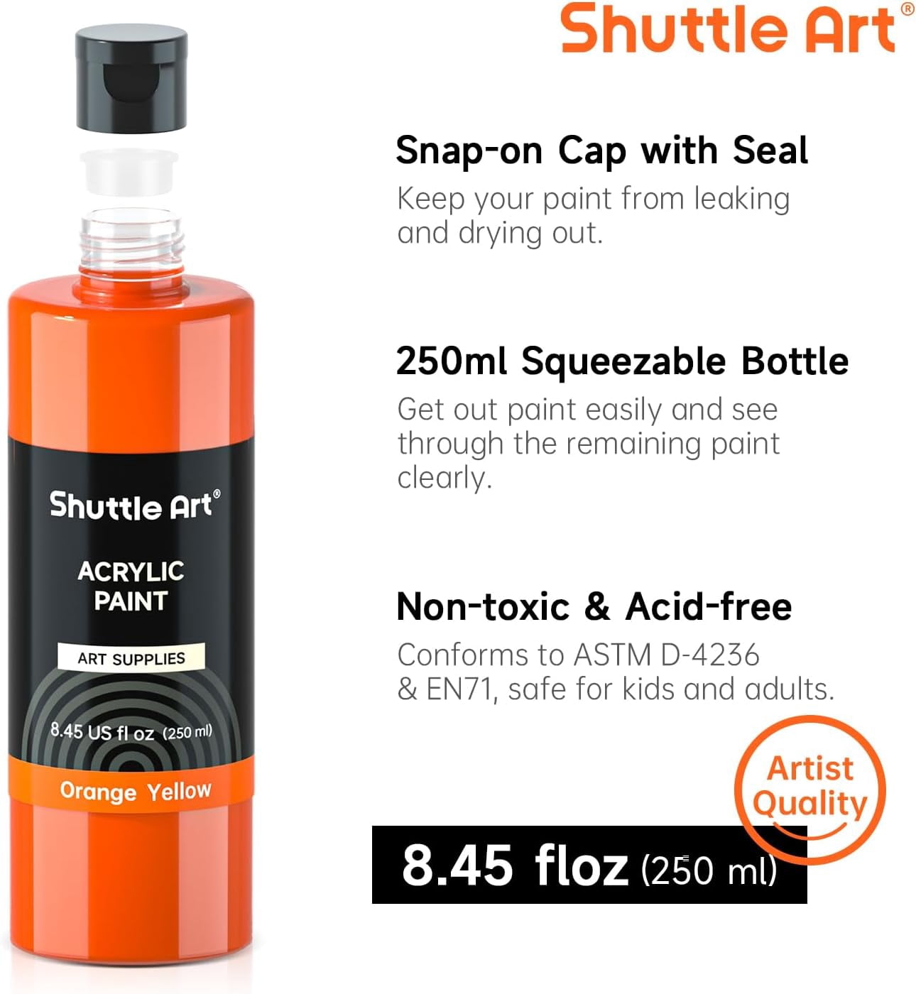 Acrylic Paint, Shuttle Art 18 Colors Acrylic Paint Bottle Set (250ml/8.45oz), Rich Pigmented Acrylic Paints, Bulk Painting Supplies for Artists, Beginners and Kids on Rocks Crafts Canvas Wood Ceramic