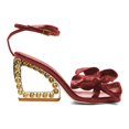 thumbnail image 2 of XYD Women Graceful Bowknot Open Square Toe Sandals Crystal Studs Chunky High Heels Evening Dressy Wedding Shoes Size 7 Red, 2 of 4