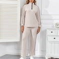 thumbnail image 6 of FNFYFH Womens 2 Piece Outfits Ribbed Knit Lounge Sets Cozy Half Zip Sweatsuit Sets Wide Leg Jogger Tracksuits, 6 of 7