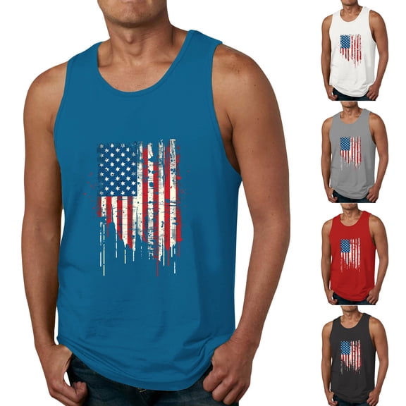 Xcmzpl 4th of July Tank Tops Mens USA Sleeveless Shirts Retro Patriotic American Flag Tanks 250th Anniversary USA Outfits