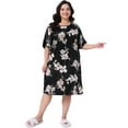 thumbnail image 3 of DARING DIVA Women's Plus Size Satin Floral Short Sleeve Round Neck Nightgown 2X Black, 3 of 6