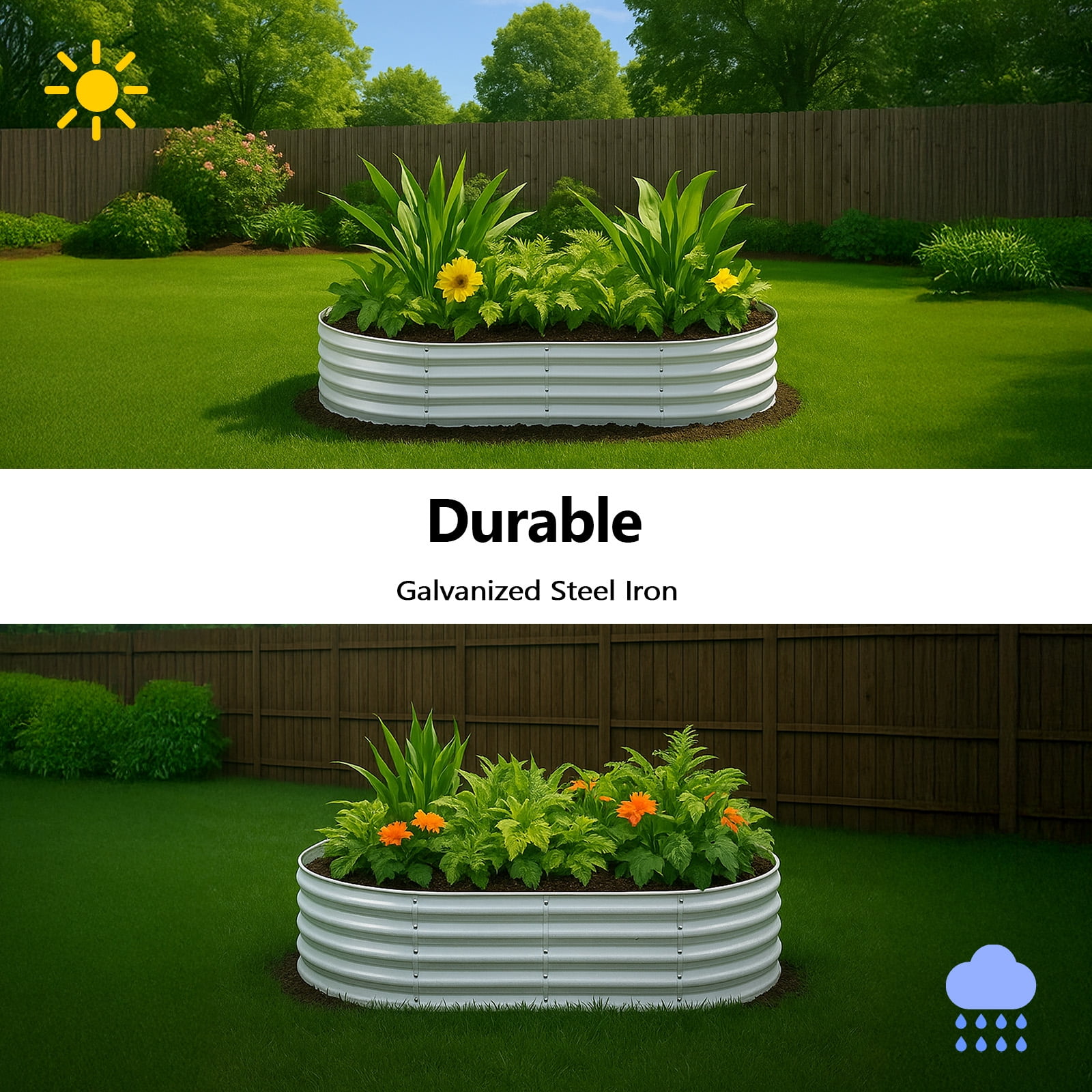 Zimtown 6x3ft Oval Steel Raised Garden Bed (2 pack) - Galvanized Starlight Silver, Indoor/Outdoor