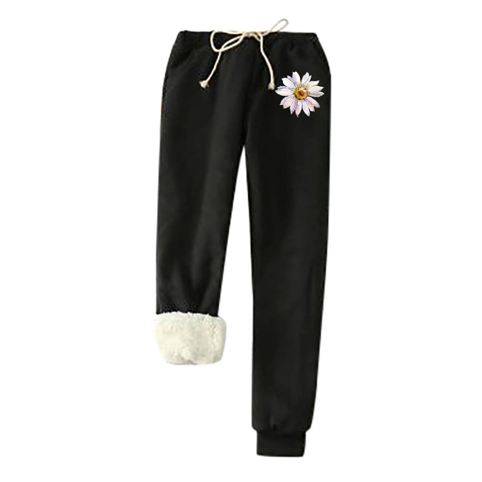 Zodggu Fleece Cashmere Lined Winter Warm Thick Thermal Drawstring Pants Sweatpants For Women