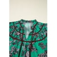 thumbnail image 6 of Women's Green Leaves Print Contrast Trim V Neck Shirred Puff Sleeve Blouse - [ZhiHiMeRi] | XL, 6 of 11
