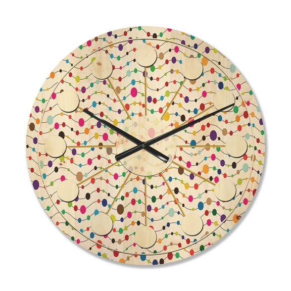 Designart 'Color Waves of Polka Dots On White' Mid-Century Modern Wood Wall Clock