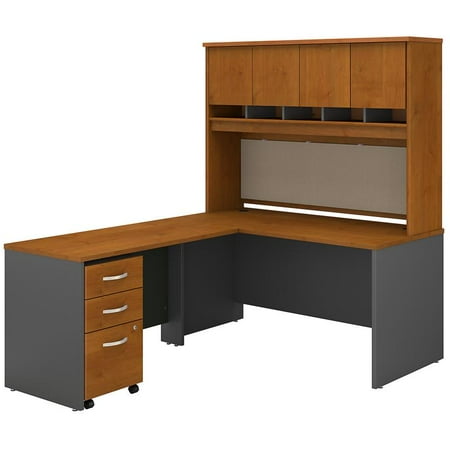 Series C 60W L Desk with Hutch and Drawers in Natural Cherry - Engineered Wood