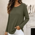 thumbnail image 5 of ClodeEU Women's Crew Neck Side Split Curved Hem Long Sleeve Top, Casual Loose Waffle Knit Pullover Blouse Army Green,Women's Plus L, 5 of 9