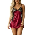 thumbnail image 3 of AHTJRT Women's Satin Nightdress Lace Sheer Lingeries Deep V Neck Spaghetti Strap Sleepwear Chemise Mini Teddy Bridal Negligees Wine XL, 3 of 6