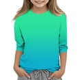 thumbnail image 2 of Jinhomg Girls 3/4 Sleeve Shirt 2025 Trendy Gradient Color Tunic Tops Toddler Kids Lightweight Comfy Crew Neck Tees Casual Spring Summer Blouse Limited Time Deal Green 130, 2 of 6