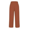 thumbnail image 5 of Women's Pants Fashion Casual Pants For Women Solid Straight Solid Elastic Long Drawstring Linen Waist Cotton Casual Button Slit Trouser Legs, 5 of 5