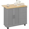 thumbnail image 6 of Sobaniilo Rolling Kitchen Island Cart with Folding Drop Leaf Breakfast Bar, Portable Trolley Island with Large Storage Cabinet, Shelf and Drawer, Grey, 6 of 7