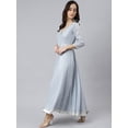 thumbnail image 5 of Janasya Women's Grey Georgette Foil Print Festive Anarkali 3/4 Sleeve V-Neck Floor Length With Dupatta, 5 of 9