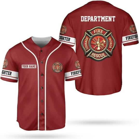 Personalized Firefighter Baseball Jersey, Thin Red Line Fire Man Gift, Firefighter Shirts 3D, Firefighter Gift Men Women (S)