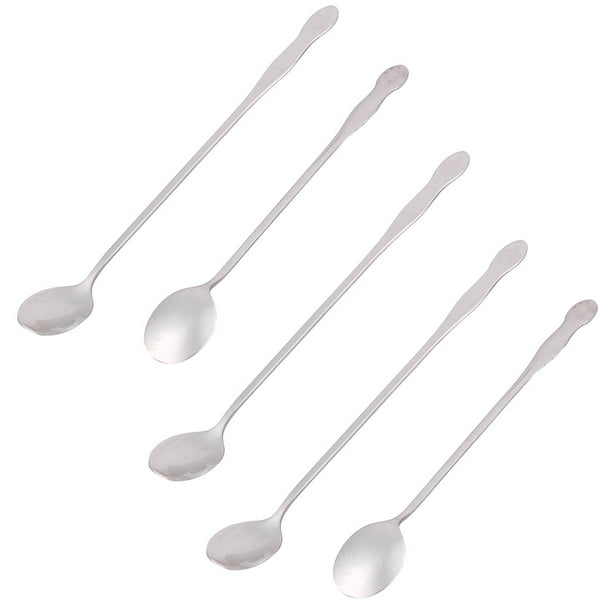 Cuchara de acero inoxidable con mango largo para café, leche, azúcar y postres, 5 piezas