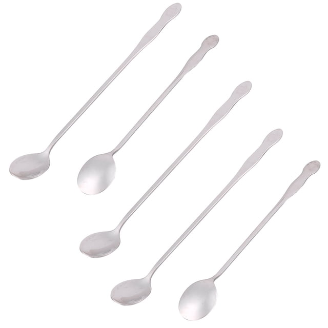 Cuchara de acero inoxidable con mango largo para café, leche, azúcar y postres, 5 piezas