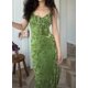 thumbnail image 2 of TEELYNN Vintage verde terciopelo quemado flor vestidos de tirantes largos mujeres bata sexy sin espalda sin mangas ajustado Boho vestido de playa señoras, 2 of 5
