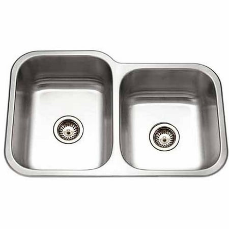 Small Bowl Stainless Steel Sink Houzer EC-3208SR-1 Elite Series Undermount Stainless Steel 60/40 Double Bowl Kitchen Sink, Small Bowl Right ()