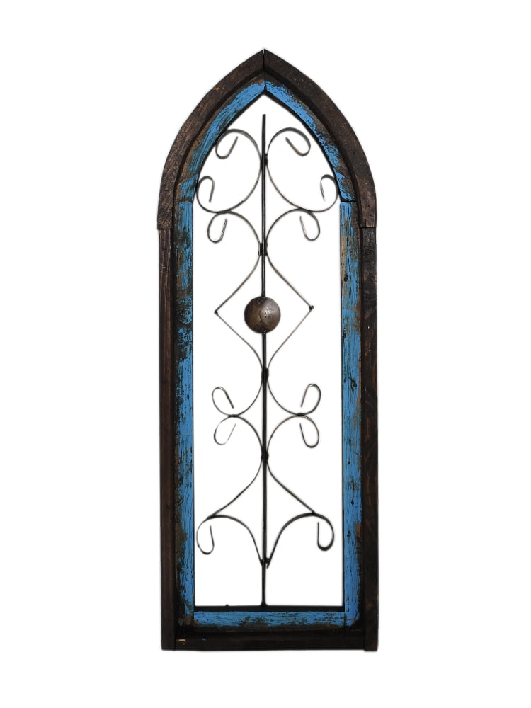 Blue Rustic World Distressed Wood & Iron Cathedral Window Frame 