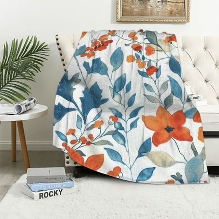Shiartex Fall Decor Throw Blanket: Contemporary Autumn Leaf Print on Soft White for Living Room Couch Chair Bed or Dorm