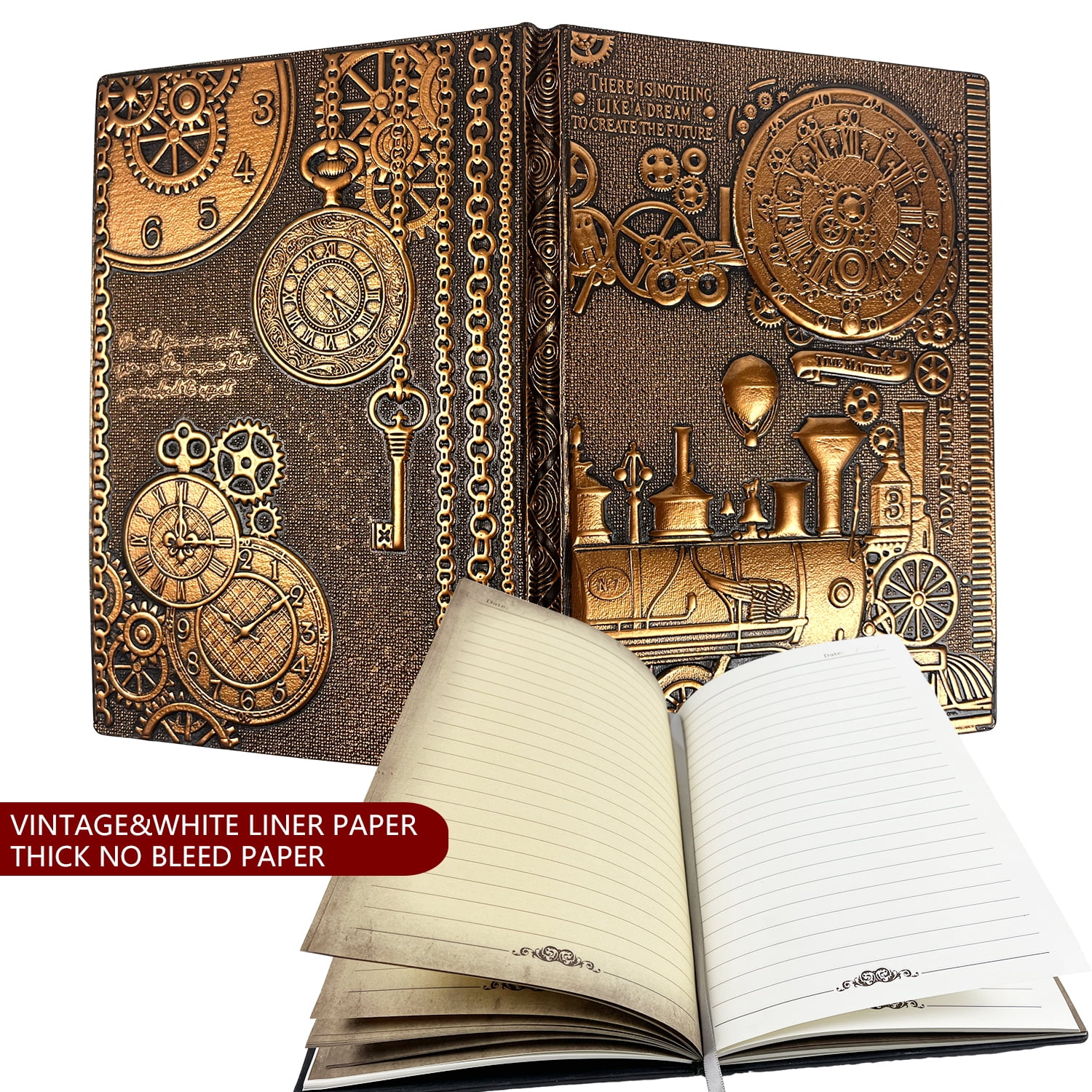 DND Notebook/Diary with 3D Train Embossed Faux Leather Cover, Ideal for Dungeons & Dragons/D&D. Great RPG accessory Nerdy Fantasy gift for male or female DMs and players. Red Copper Train