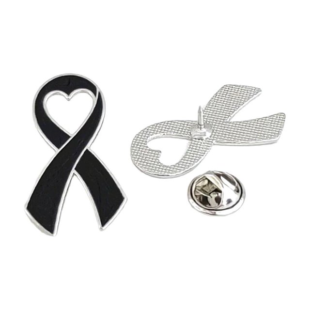 Black Ribbon Pins Mental Health Skin Cancer Awareness Pin Lapel Ribbon Brooch Badges Funeral Memorial Pins