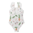 thumbnail image 2 of Girls Ruffled One Piece Swimsuit Summer Beach Vacation Swimwear Tank Swimsuit White Rabbits and Carrots, 2 of 8