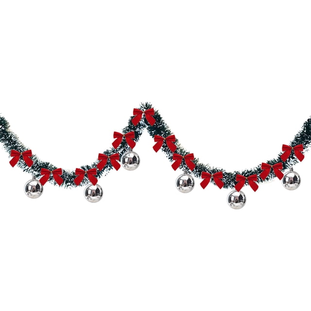 Christmas Tree Ribbon With Drawstring Floral Design And Pompoms 200 cm Long For Tree Or Window Decorations