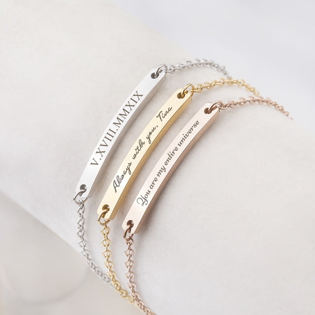 Personalized Custom Engraved Sterling Silver Couples Bracelets