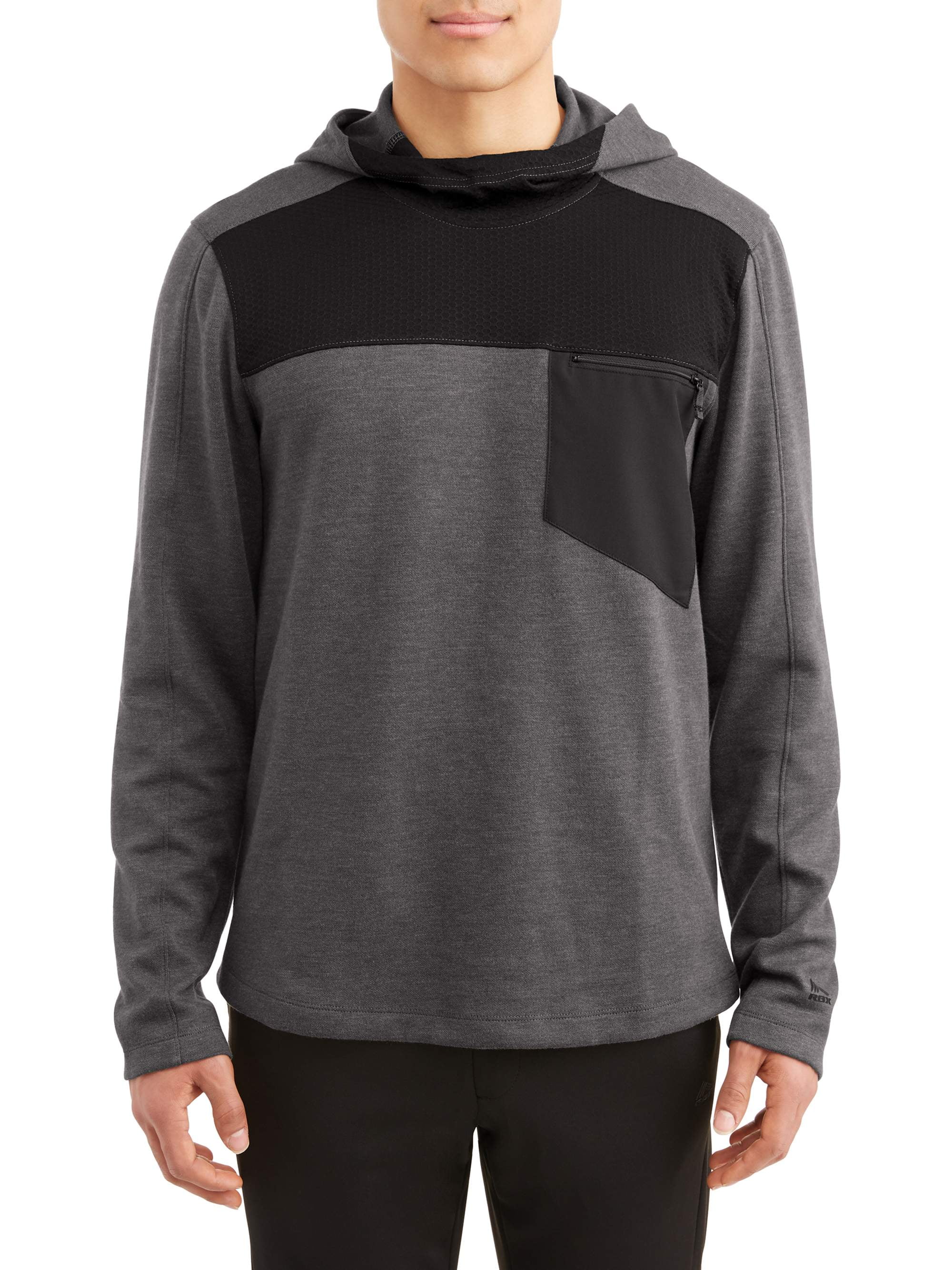 RBX Men's Double Knit Pullover Hoodie with Woven Pocket Top Walmart