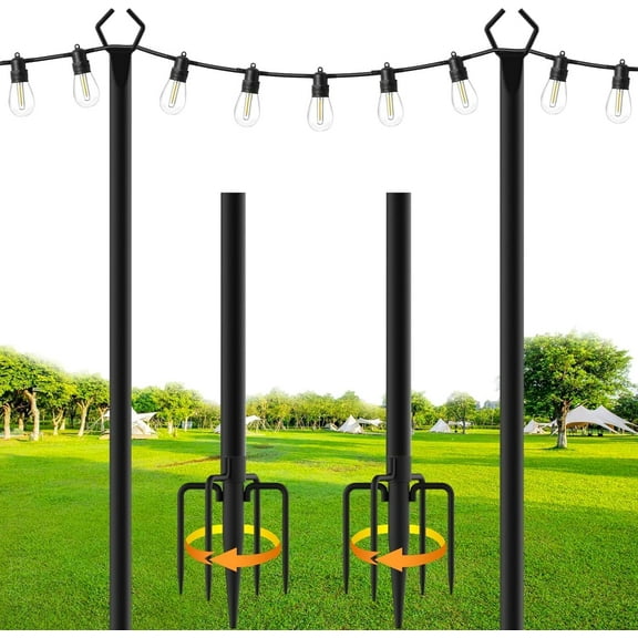 Metal Poles with Fork for Outdoor String Lights,Outdoor Light Poles with Fork,Poles/Post/Stand for Outside,Patio,Deck,Backyard,Garden Wedding,Party
