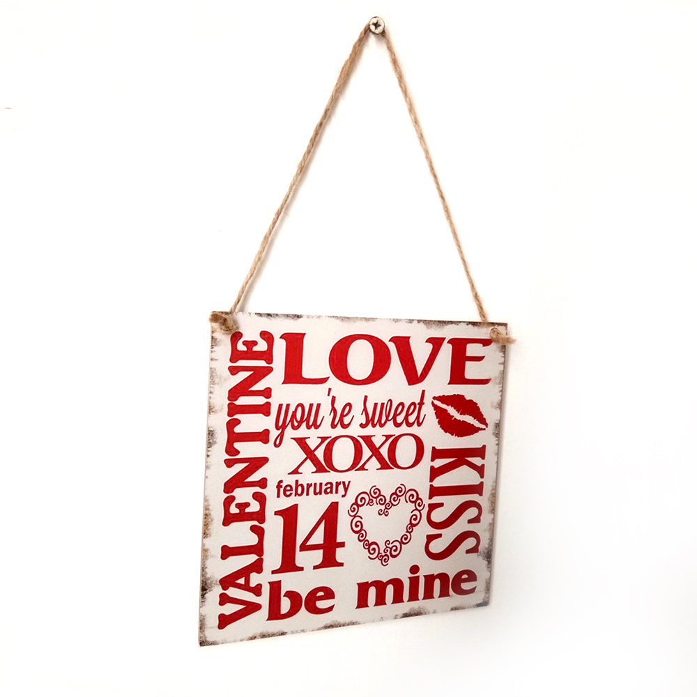 Happy Valentines Day Wall Plaque with Vday door hanger Home Decor Decoration Red and Black Wooden-Heart Wall Decorations 10.5 in.