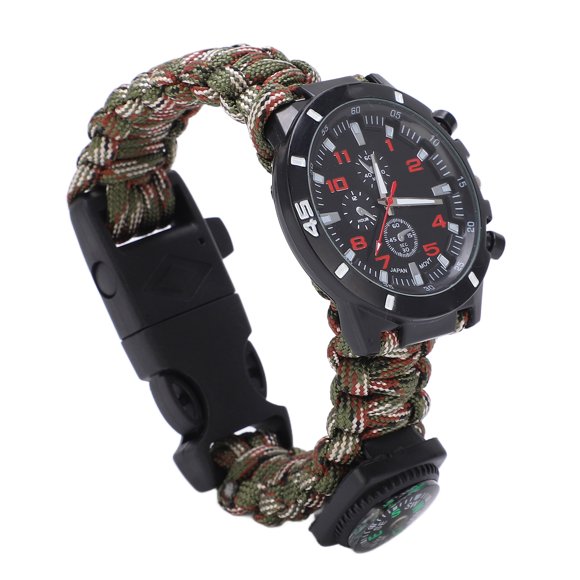 Survival Bracelet Watch, Whistle And Scraper Steel Emergency Survival Watch Rope Cutter For First Aid For Camp Camouflage