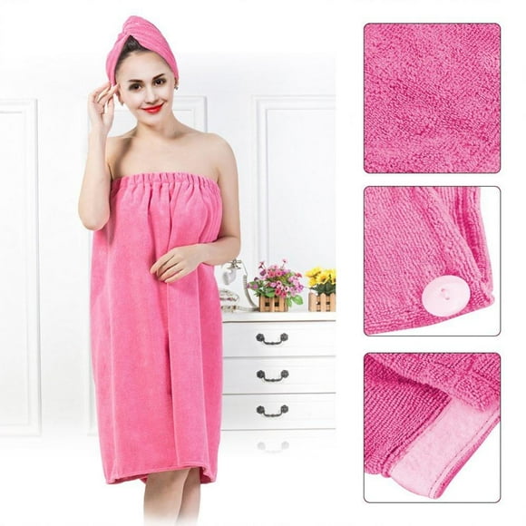 Yosoo Ensemble de Bain Enveloppant, Ensemble de Serviettes de Bain Enveloppantes, Ensemble de Bain pour Femmes, Peignoir de Bain Ajustable et Bonnet de Séchage de Cheveux Spa Sans Bretelles, Longueur 35,4 Pouces/90 cm