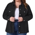 thumbnail image 2 of DARING DIVA Women's Plus Size Drawstring Detachable Hoodie Denim Jacket 3X Black, 2 of 6