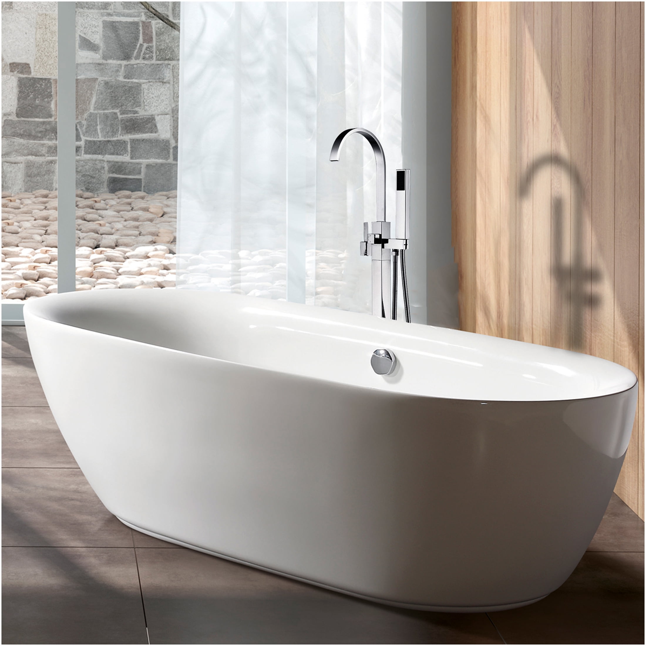 JERFIT Modern Freestanding Bathtub Faucet with Hand Shower, Chrome Finish 3.9 GPM Waterfall Tub Filler for Bathroom