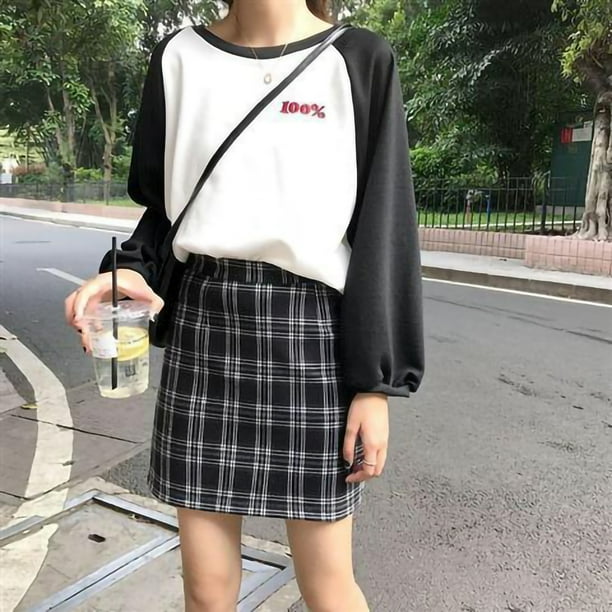 Cool high waisted outlet plaid skirt