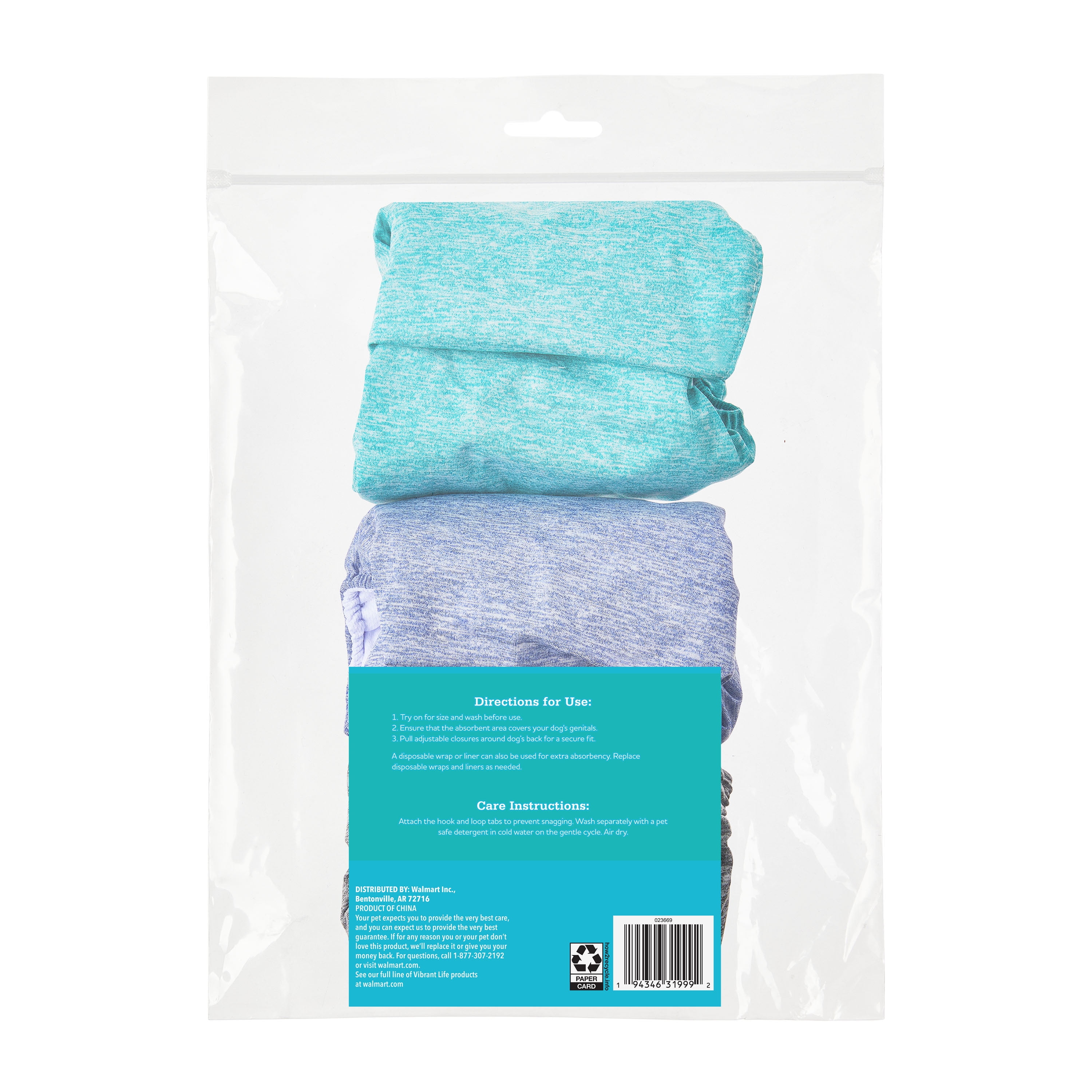 Vibrant Life Washable Dog Wraps for Male Dogs, L, 3 Count