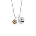 thumbnail image 2 of Delight Jewelry Goldtone Plumeria Flower Silvertone Script Initial Disc - K - Charm Necklace, 20"+3", 2 of 4