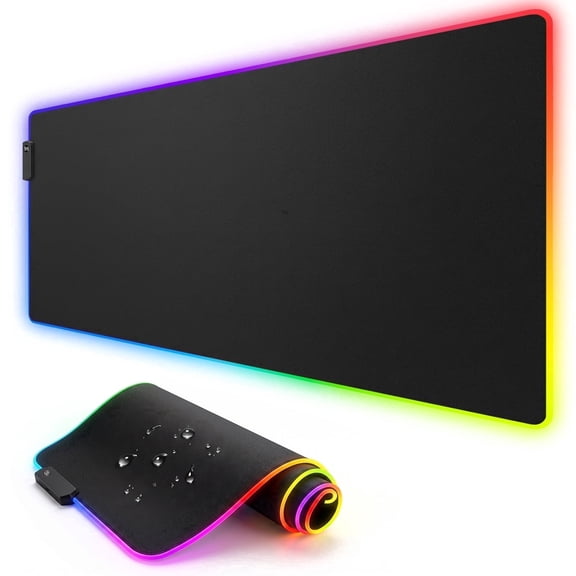HUADO RGB Gaming Mouse Pad, 31.5 × 11.8 inch Large Mouse pad for Desk, 14 Light Modes, Non-Slip Rubber Base, Waterproof, for Office Gaming Use